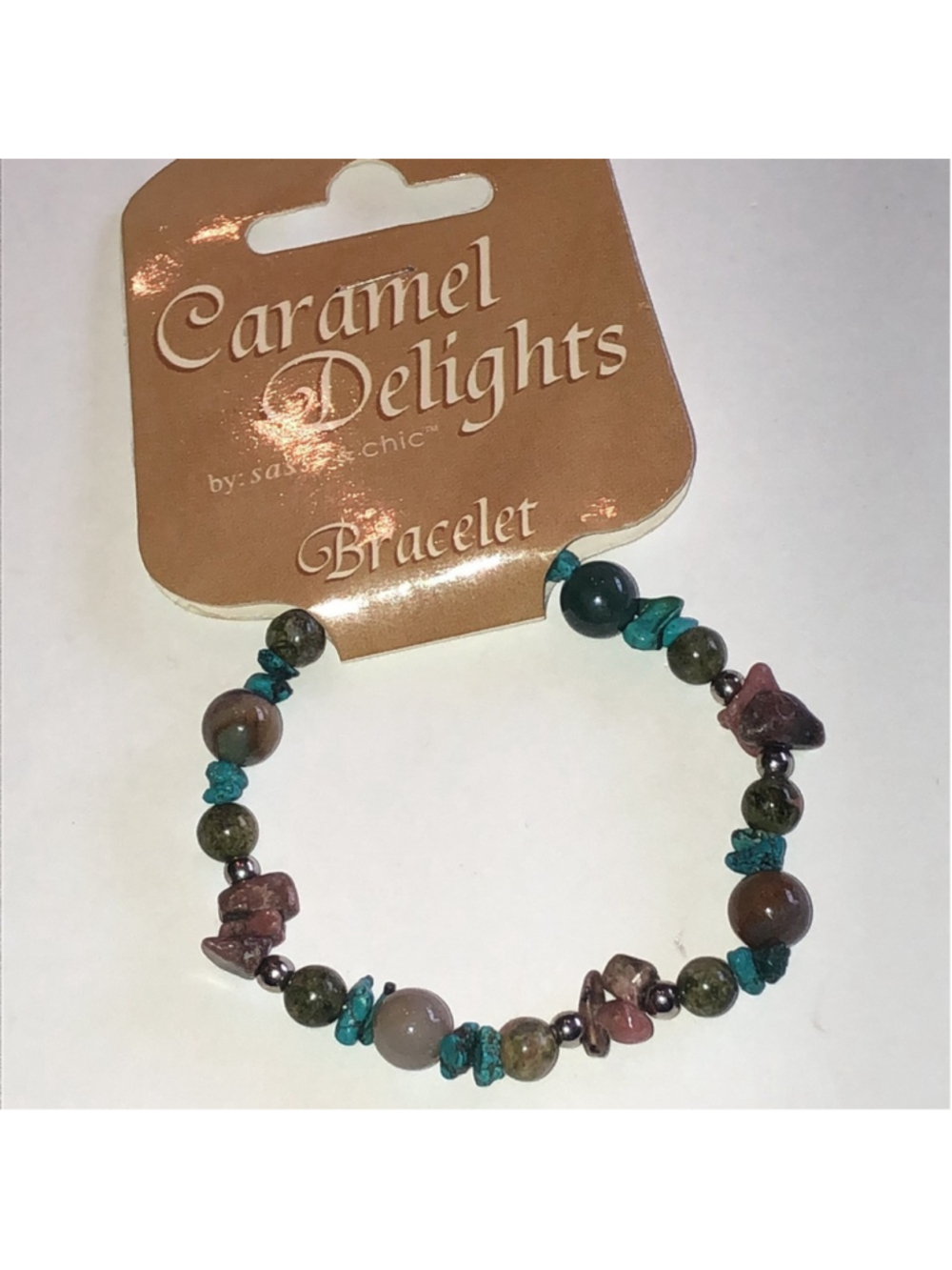 Turquoise Color and Brown Beaded Stones Boho Stretchy Bracelet - Picture 2 of 5